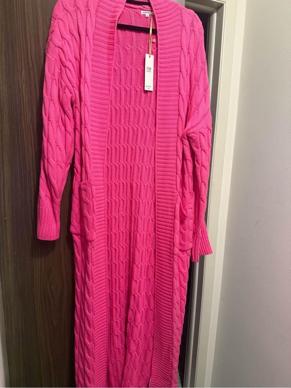 Women’s Long Cable-Knit Cardigan Dress - Hot Pink